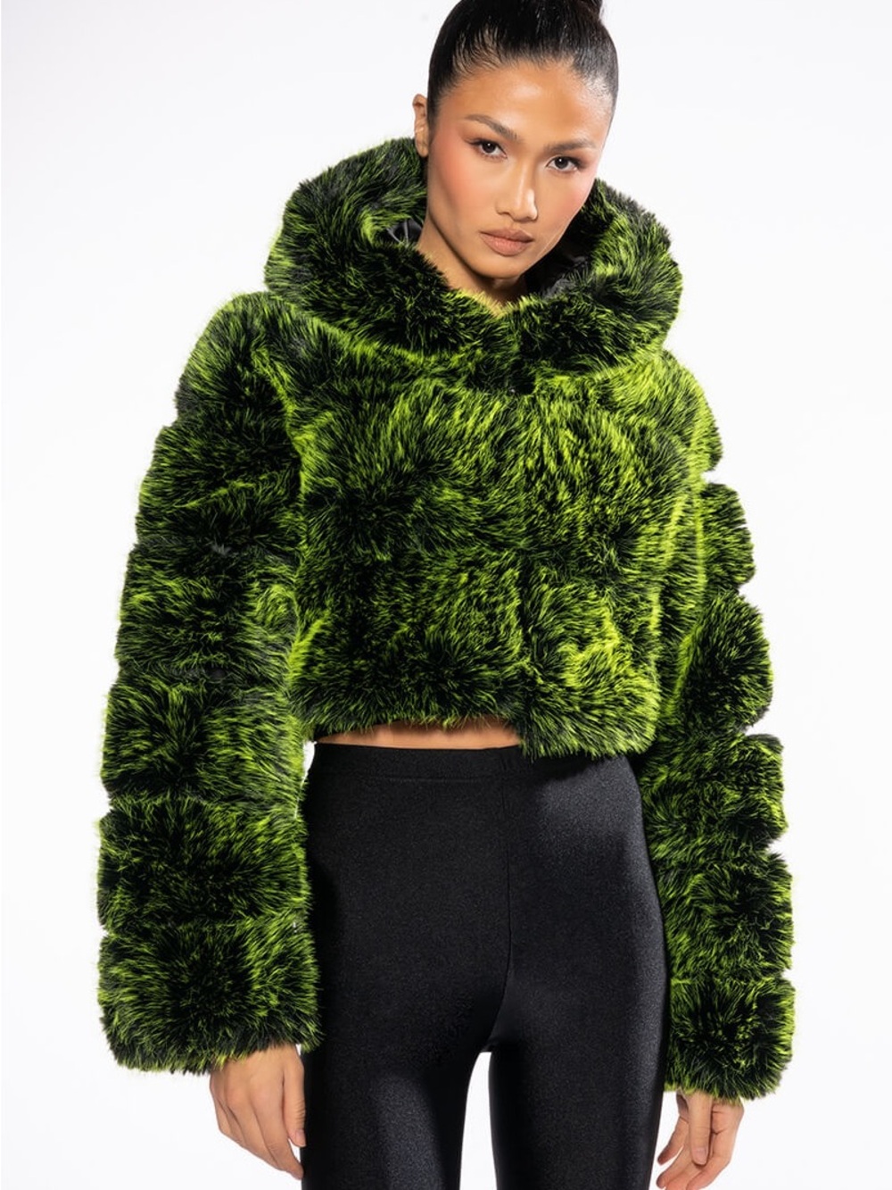 Azalea Wang nwt L Women's Vibrant Green Faux Fur Hooded Teddy Jacket coat thick - Picture 5 of 16